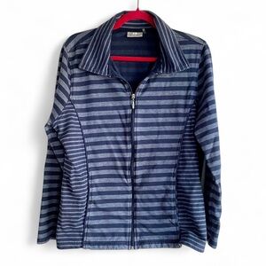 Ac-Tiv-Ology Striped Blue Zip Up Knit Sweatshirt Jacket Size L